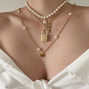 Sororite Vintage Louis Vuitton Lock and Key Reworked Pendant Necklace Chain